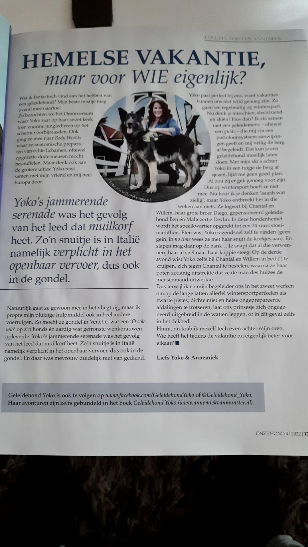Afbeelding van de column in Onze hond